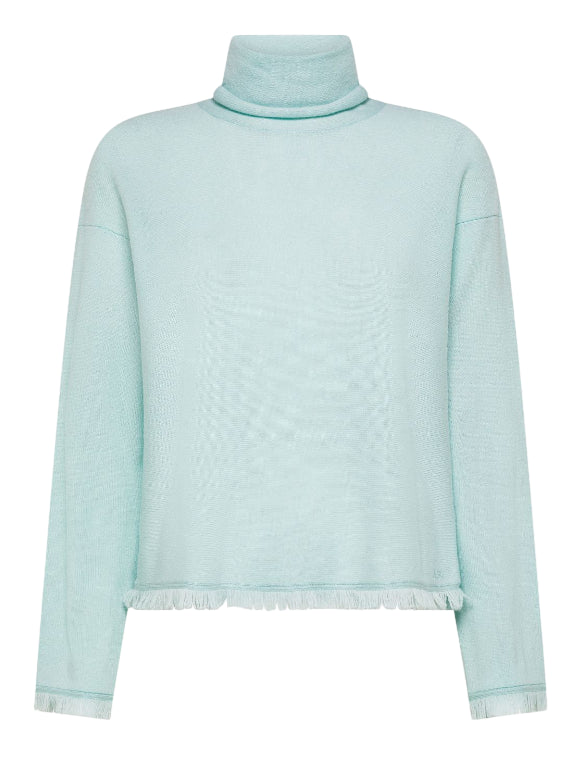 SUN68 MAGLIA DOLCEVITA IN LANA CON FRANGE ACQUA