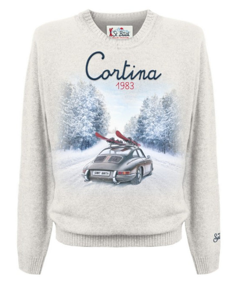 MC2 SAINT BARTH MAGLIONE HERON PRINT CORTINA ROAD BIANCO