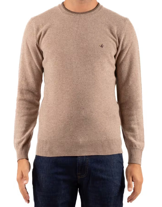 BROOKSFIELD MAGLIA GIROCOLLO RIGHINO A CONTRASTO IN LANA COLORE AVENA