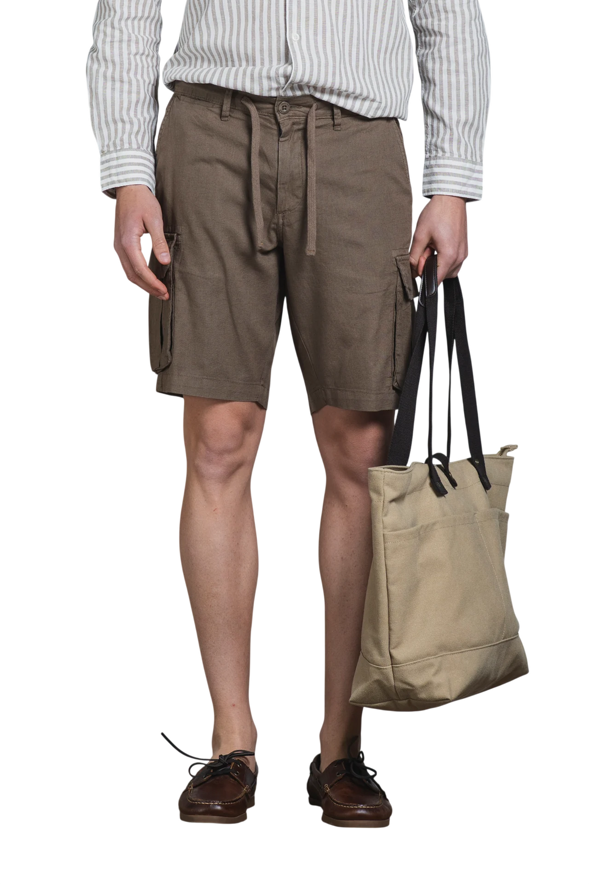 IMPURE COOPER CARGO SHORT IN MISTO LINO COLORE FANGO