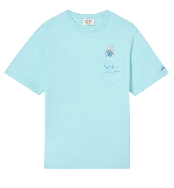 MC2 SAINT BARTH T-SHIRT CON RICAMO LIFE COMPLICATED COLORE CELESTE