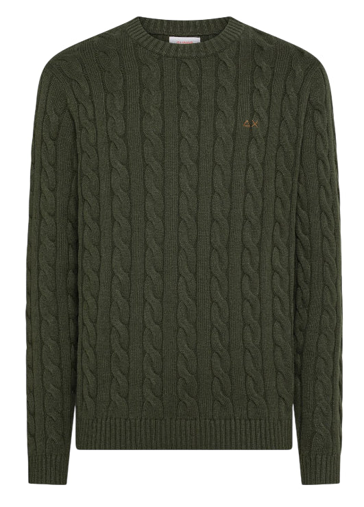 SUN68 UOMO MAGLIA GIROCOLLO IN MISTO LANA MILITARE SCURO