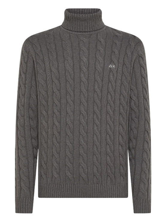SUN68 MAGLIA UOMO DOLCEVITA IN MISTO LANA A TRECCE GRIGIO SCURO