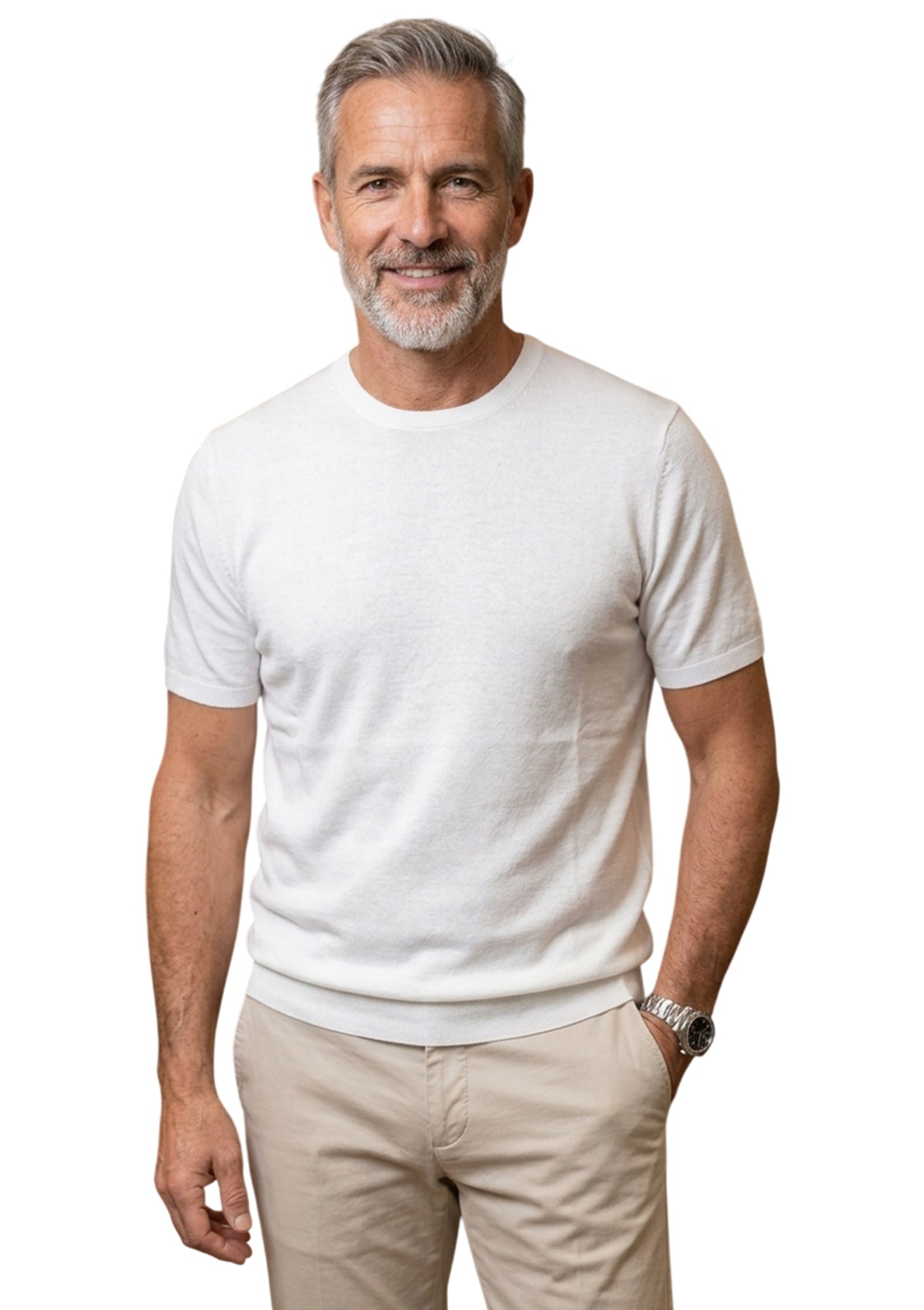 MARK MIDOR T-SHIRT IN LINO E COTONE COLORE BIANCO