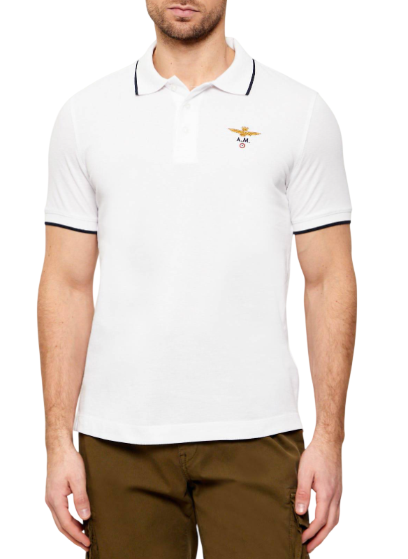 AERONAUTICA MILITARE POLO IN PIQUE' DI COTONE CON LOGO OFF WHITE