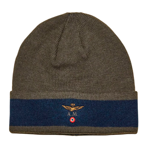 AERONAUTICA MILITARE BERRETTO CON RISVOLTO A CONTRASTO DARK OLIVE