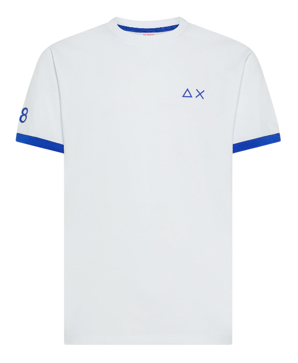 SUN68 UOMO T-SHIRT IN PIQUET DI COTONE BIANCO AZZURRO