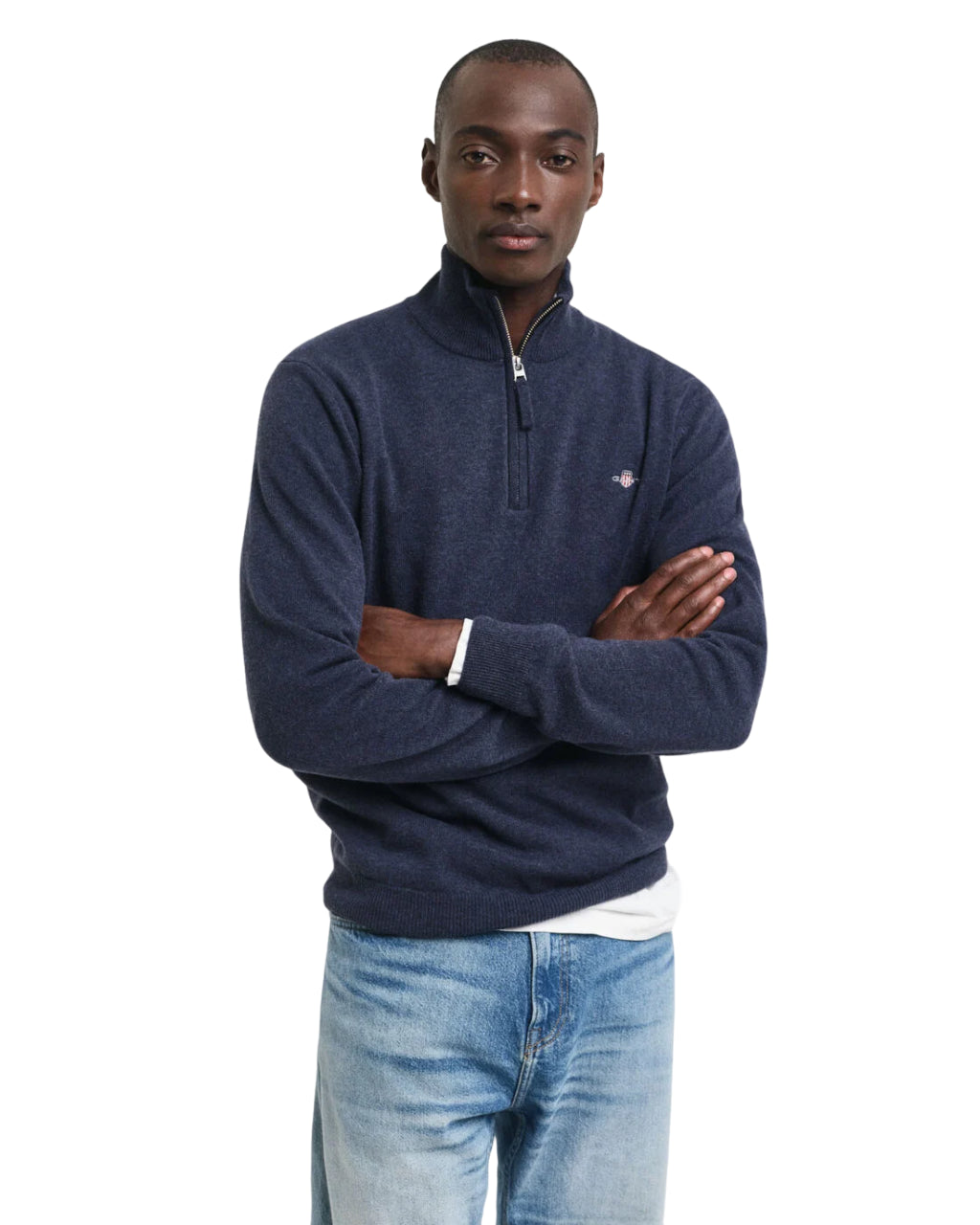 GANT MAGLIA IN LANA FINISSIMA CON ZIP CORTA DARK NAVY MELANGE