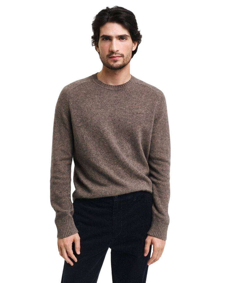 GANT MAGLIA UOMO GIROCOLLO IN MISTO LANA DARK HAZELNUT MELANGE