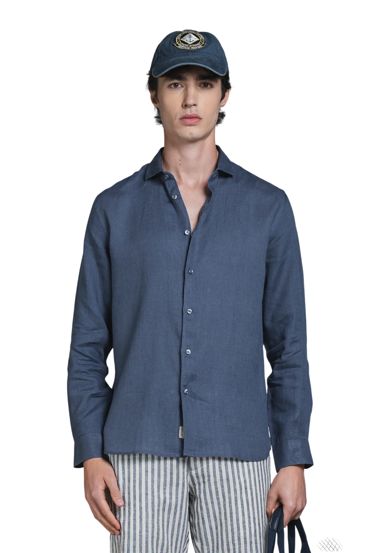 IMPURE CAMICIA IN LINO 100% COLORE DENIM