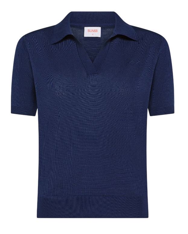 SUN68 DONNA POLO IN MAGLIA BLU NAVY