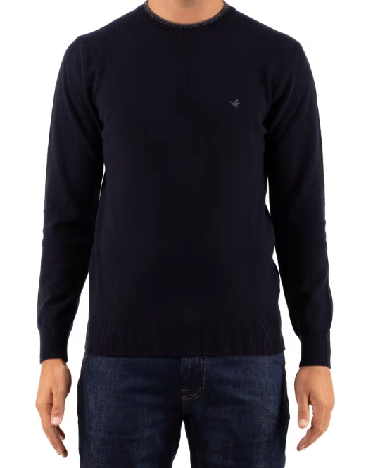 BROOKSFIELD MAGLIA GIROCOLLO RIGHINO A CONTRASTO IN LANA BLU SCURO