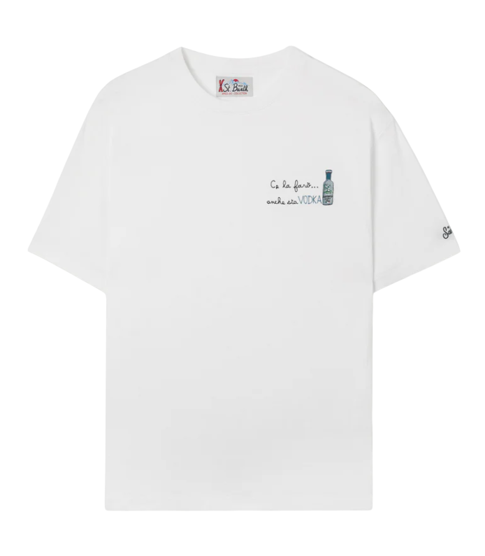 MC2 SAINT BARTH T-SHIRT ARNOTT IN COTONE BIANCO CON RICAMO CE LA FARÒ ANCHE STA VODKA