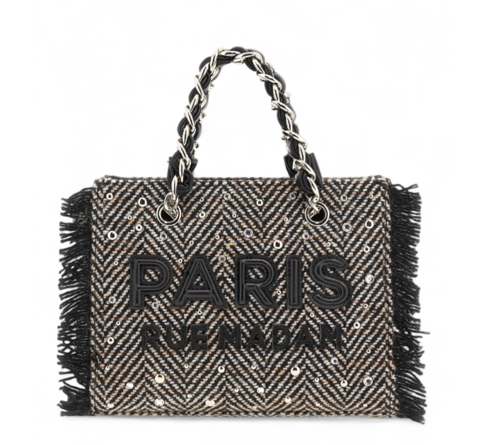 RUE MADAM PARIS BORSA MINI SHOPPING HARRIS TOTE BAG TWEED BLACK