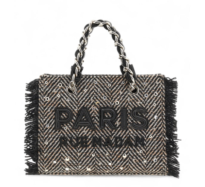 RUE MADAM PARIS BORSA MINI SHOPPING HARRIS TOTE BAG TWEED BLACK