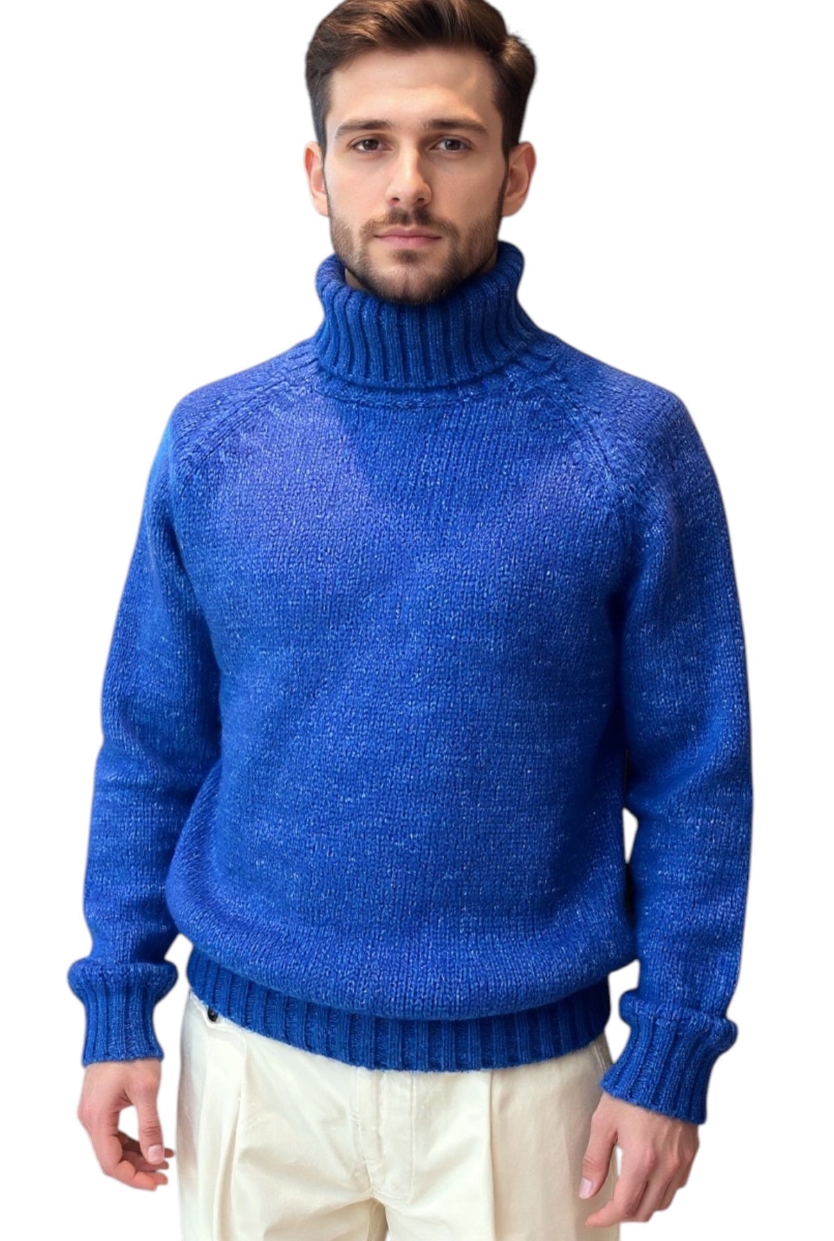 MARK MIDOR MAGLIONE A COLLO ALTO IN MISTO LANA ALPACA CASHMERE COLORE BLU ROYAL