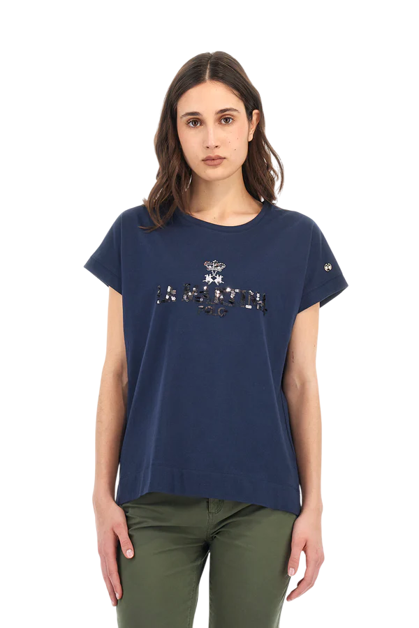 LA MARTINA T-SHIRT DONNA IN COTONE ADELINA COLORE NAVY BLUE