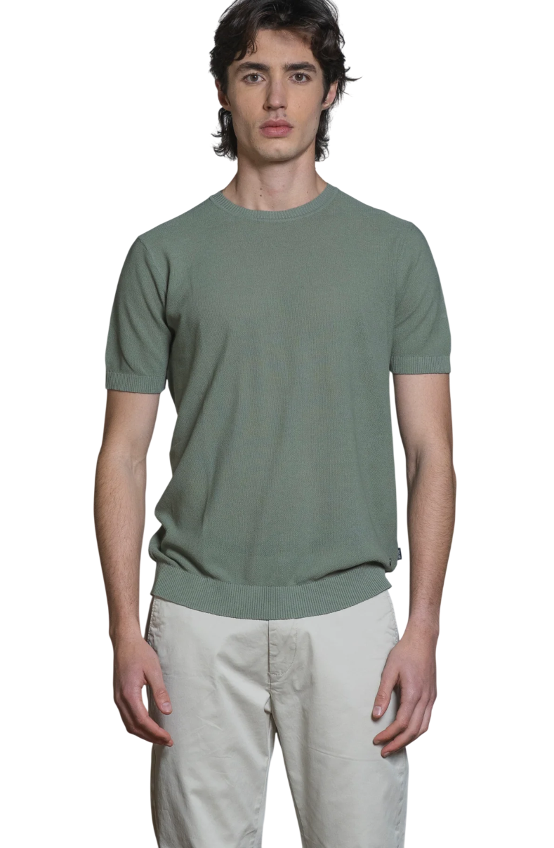 IMPURE T-SHIRT SAMUEL SWEATER ROUND NECK IN COTTON CREPE VERDE