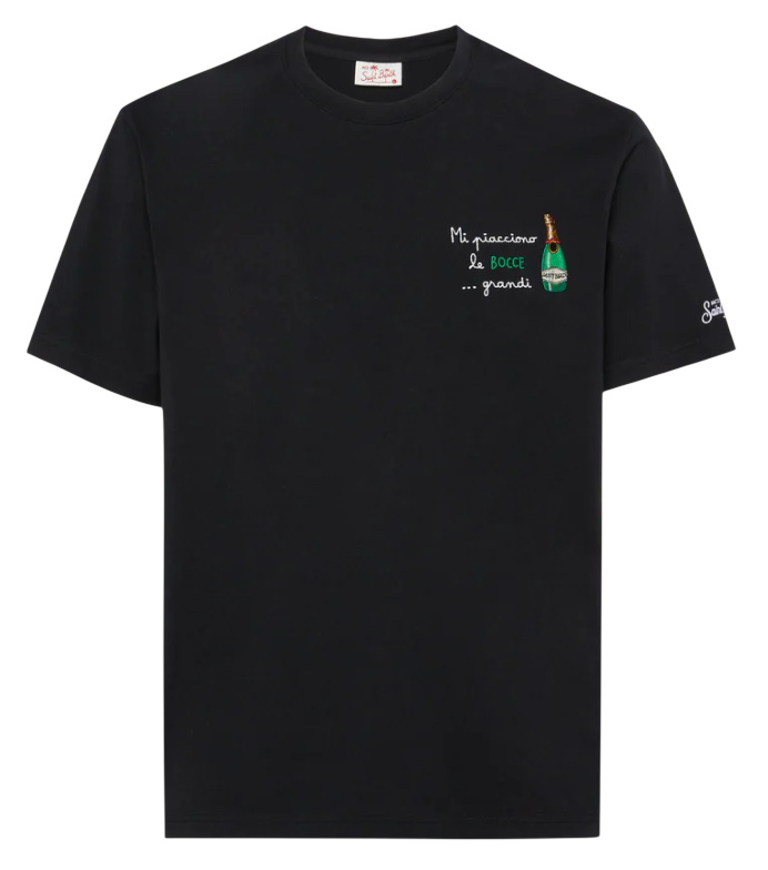 MC2 SAINT BARTH T-SHIRT NERA IN JERSEY DI COTONE CLASSIC FIT CON RICAMO MI PIACCIONO LE...