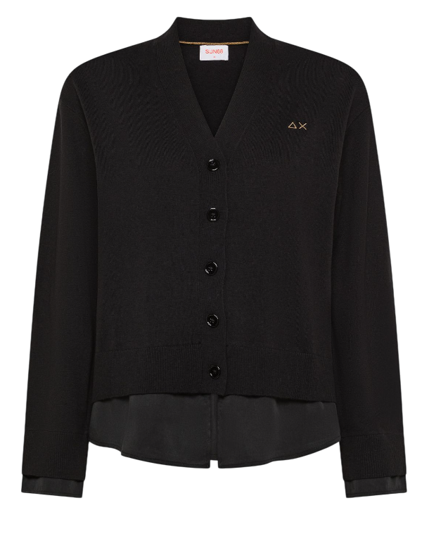 SUN68 CARDIGAN DONNA IN LANA E COTONE CON INSERTO COLORE NERO
