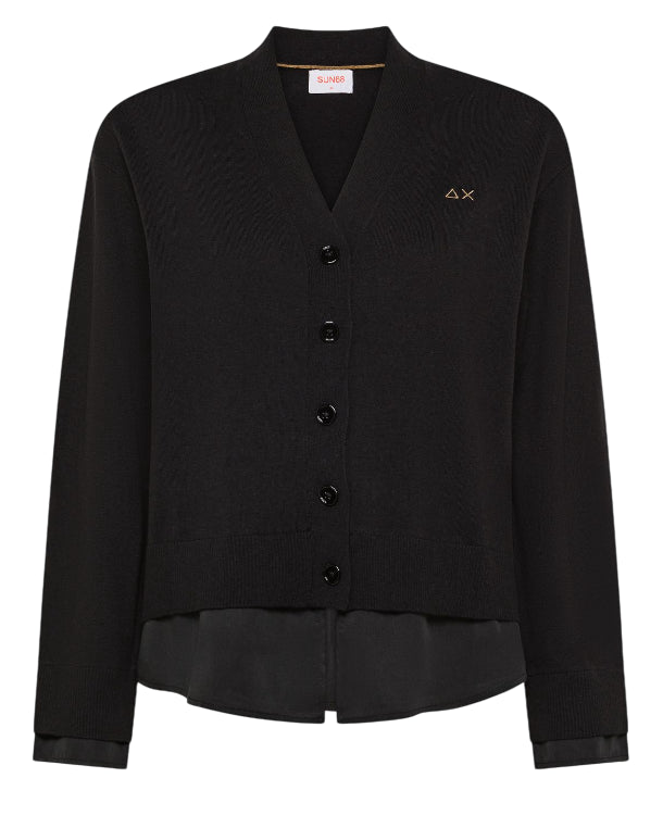 SUN68 CARDIGAN DONNA IN LANA E COTONE CON INSERTO COLORE NERO