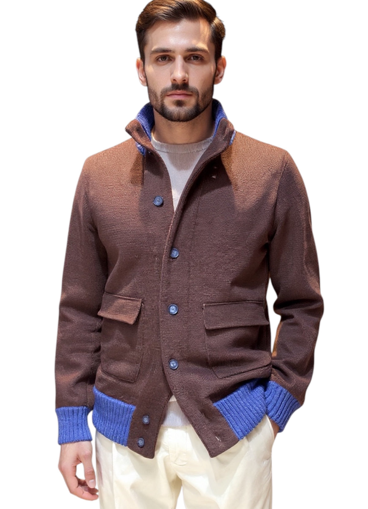 MARK MIDOR MAGLIA BLUSOTTO IN LANA MERINO MORO DENIM