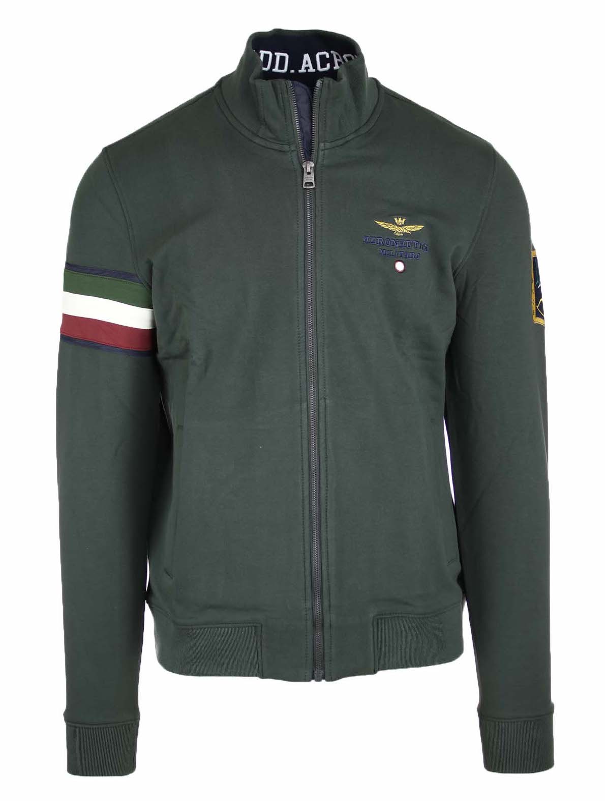 AERONAUTICA MILITARE FELPA IN COTONE CON INSERTO TRICOLORE DARK MUSK