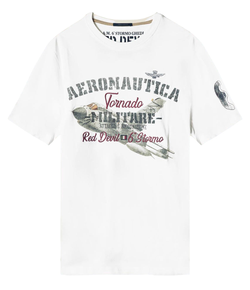AERONAUTICA MILITARE T-SHIRT IN JERSEY STAMPA TORNADO BIANCO