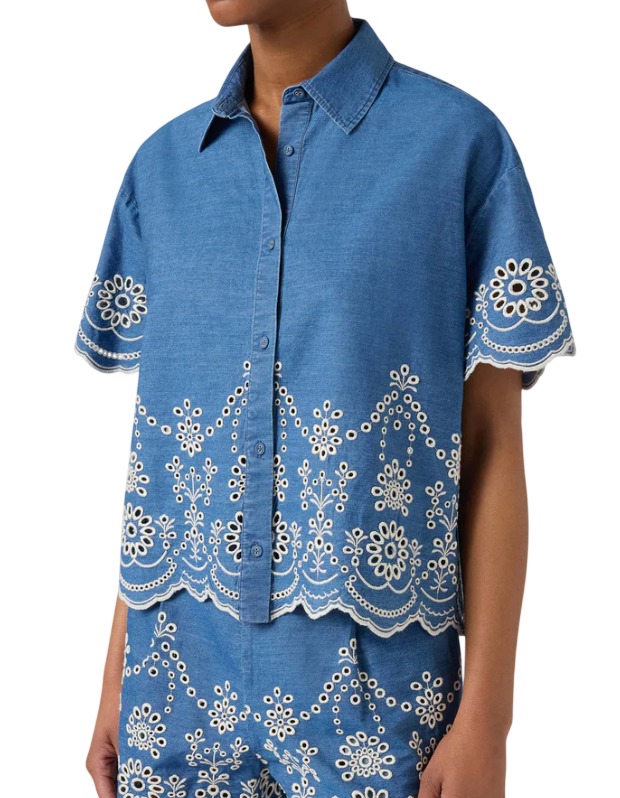 MC2 SAINT BARTH CAMICIA CLEMENTINE IN CHAMBRAY CON RICAMO FLOREALE