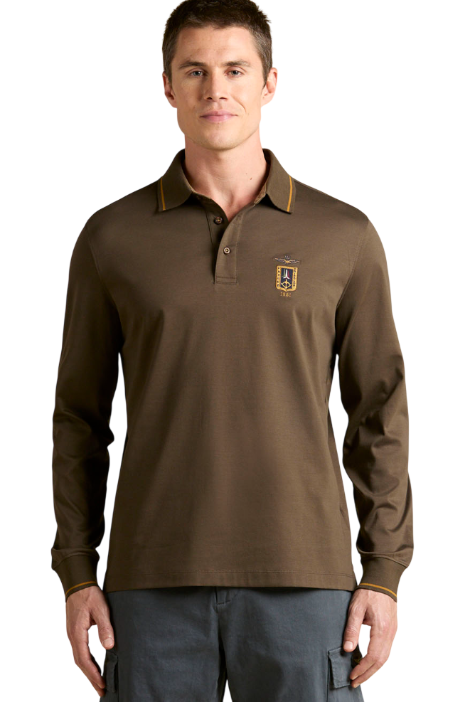 AERONAUTICA MILITARE POLO A MANICA LUNGA FRECCE TRICOLORI CHESTNUT BISCUITS