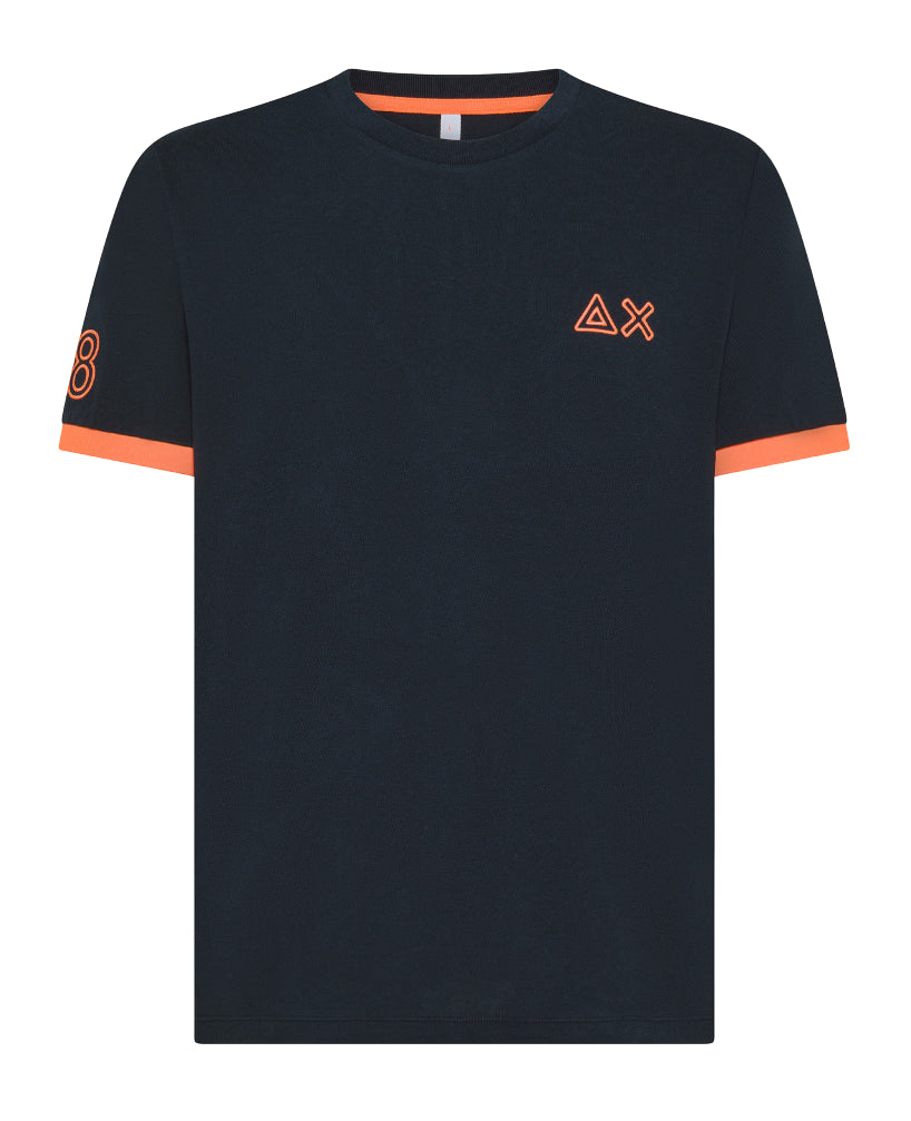 SUN68 T-SHIRT PIQUET LOGO FLUO NAVY BLUE