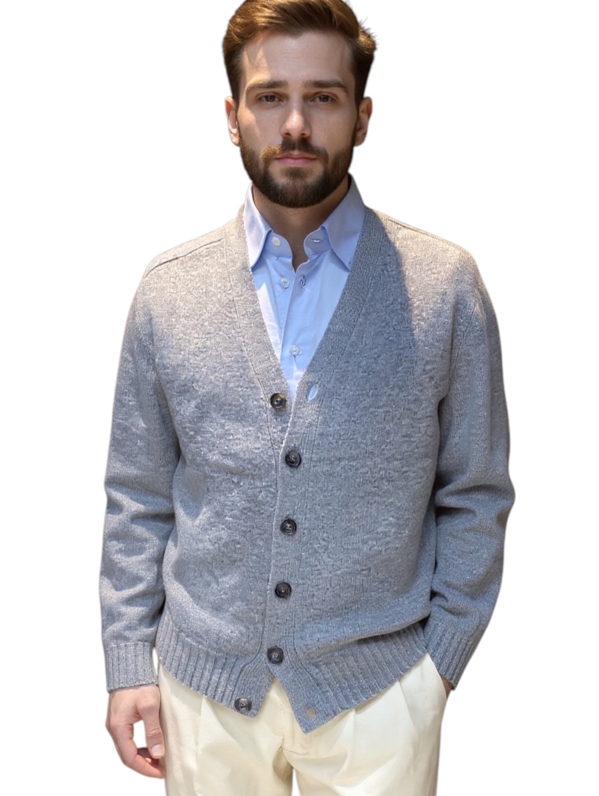 MARK MIDOR CARDIGAN UOMO IN LANA MERINO COLORE GRIGIO CENERE