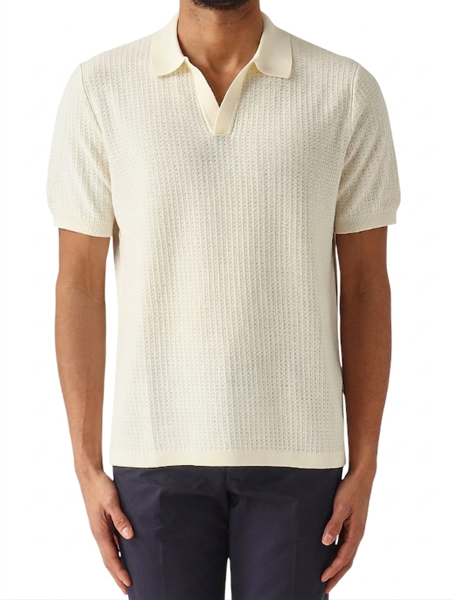 MC2 SAINT BARTH POLO SKIPPER IN COTONE A RIGHE TRAFORATA COLORE CREAM