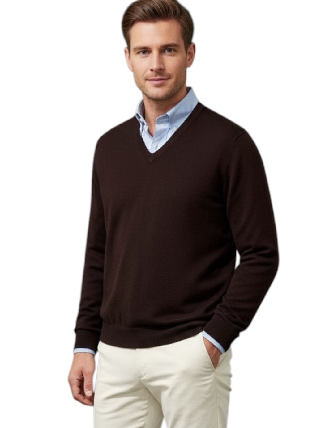 MARK MIDOR MAGLIA SCOLLO A V IN LANA MERINO E CASHMERE MORO