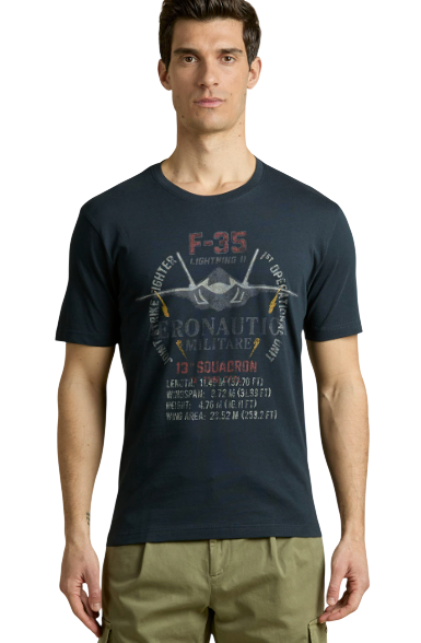 AERONAUTICA MILITARE T-SHIRT IN COTONE CON STAMPA F35 COLORE BLU