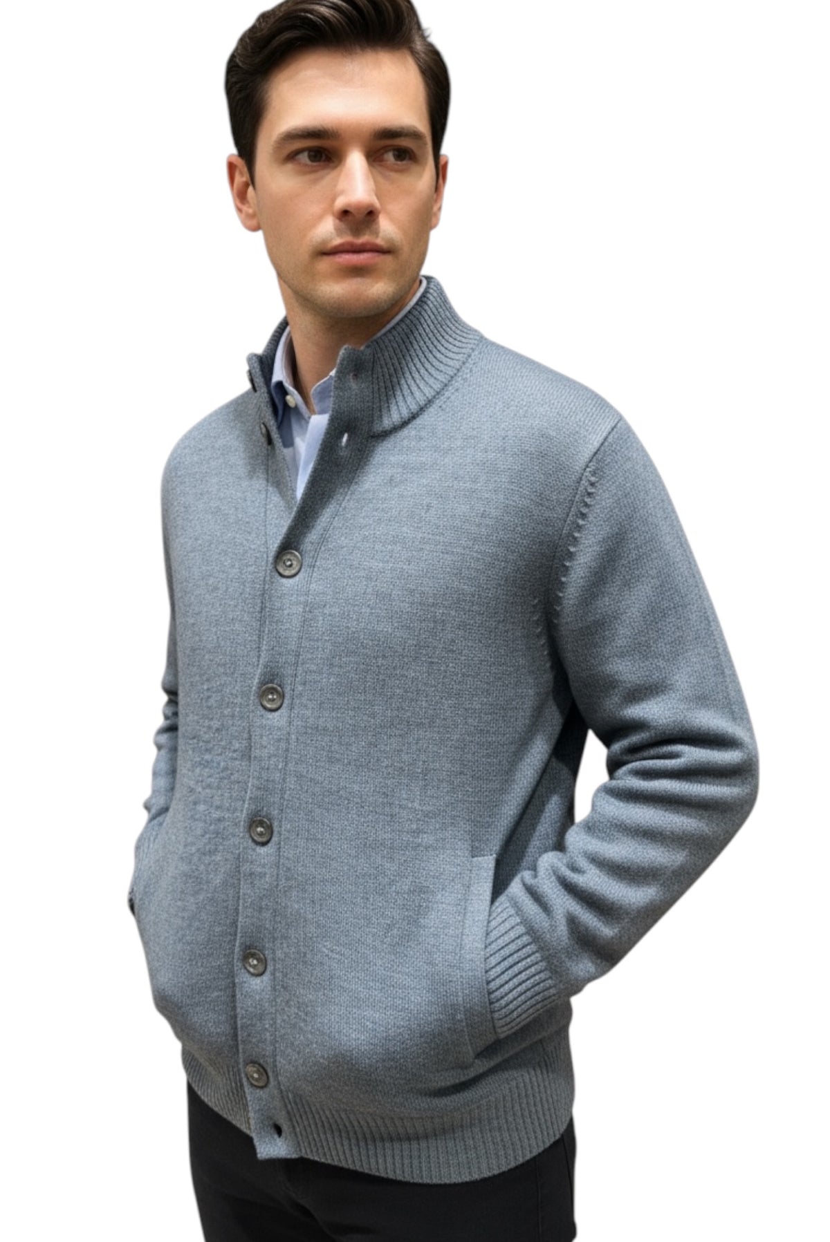 MARK MIDOR CARDIGAN LANA MERINO A TRAMA SPESSA COLORE GRIGIO MEDIO