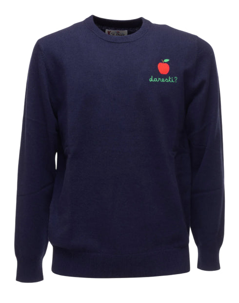 MC2 SAINT BARTH MAGLIONE HERON LIGHT CON RICAMO MELA DARESTI BLU