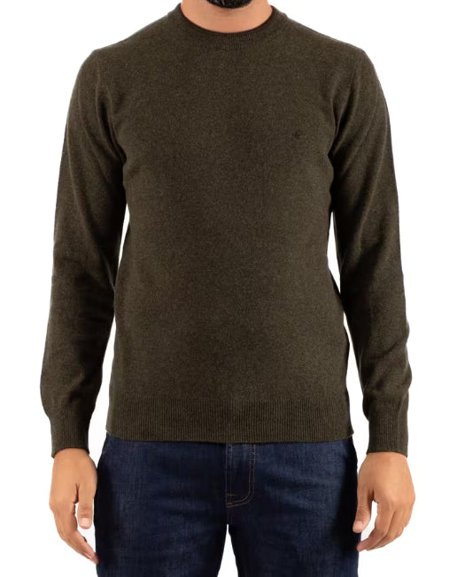 BROOKSFIELD MAGLIA GIROCOLLO RIGHINO A CONTRASTO IN LANA COLORE OLIVA