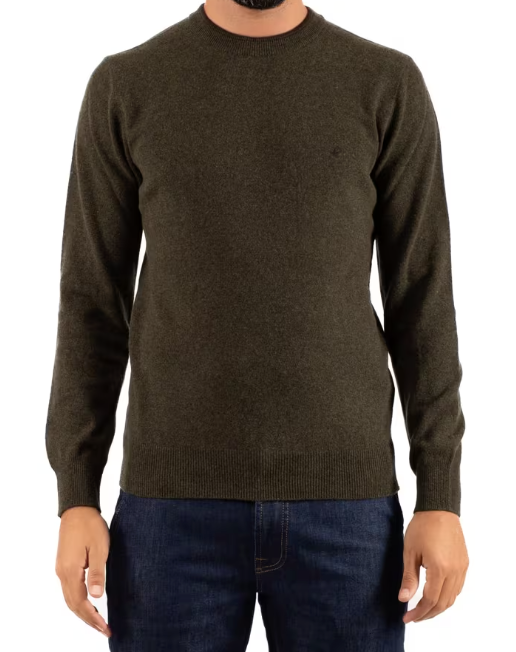 BROOKSFIELD MAGLIA GIROCOLLO RIGHINO A CONTRASTO IN LANA COLORE OLIVA