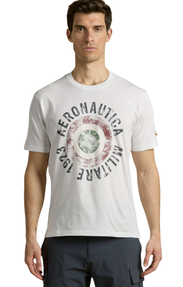 AERONAUTICA MILITARE T-SHIRT IN COTONE CON COCCARDA TRICOLORE BIANCO