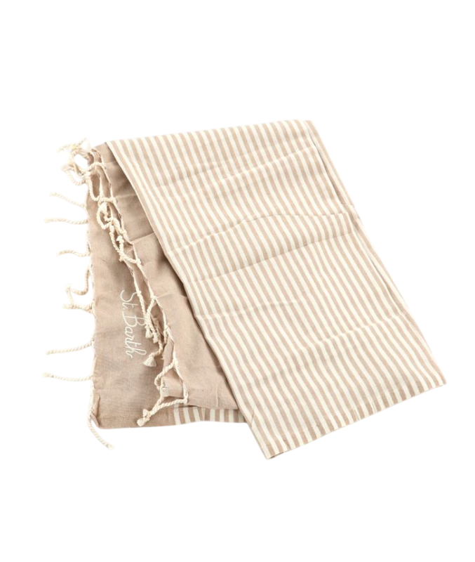 MC2 SAINT BARTH TELO MARE IN COTONE FOUTAS STRIPES BIANCO E BEIGE S 11 EMB