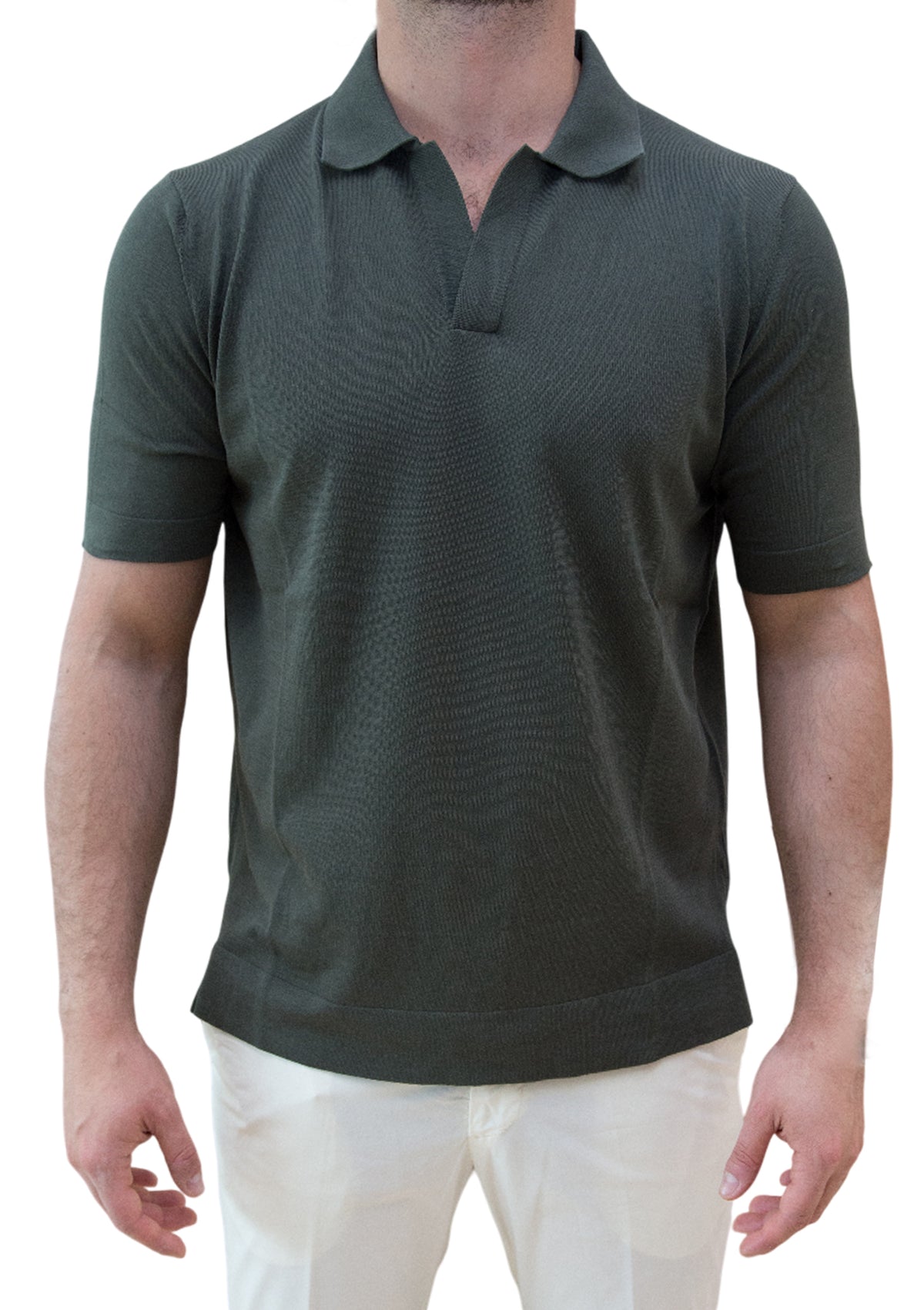 FILIPPO DE LAURENTIIS POLO IN CREPES DI COTONE VERDE MILITARE