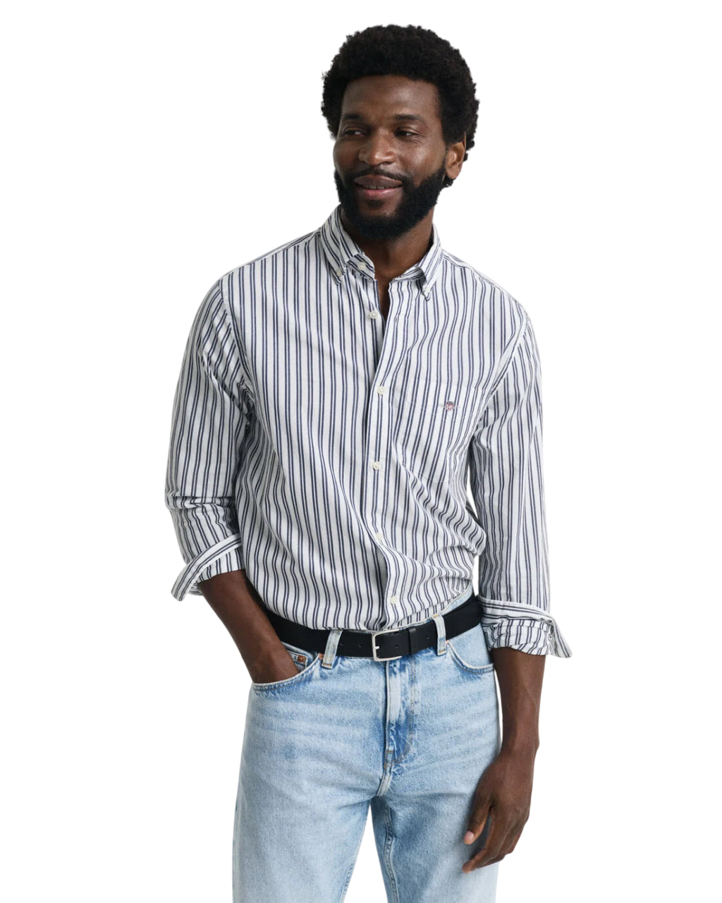 GANT CAMICIA CLASSICA IN POPELINE A RIGHE REGULAR FIT WHITE