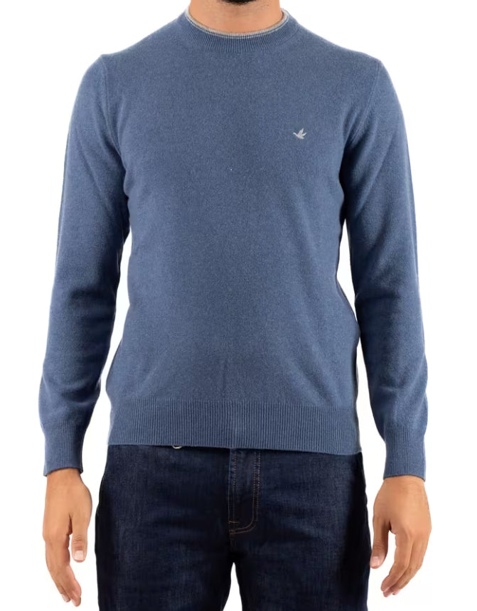 BROOKSFIELD MAGLIA GIROCOLLO RIGHINO A CONTRASTO IN LANA COLORE THUNDER