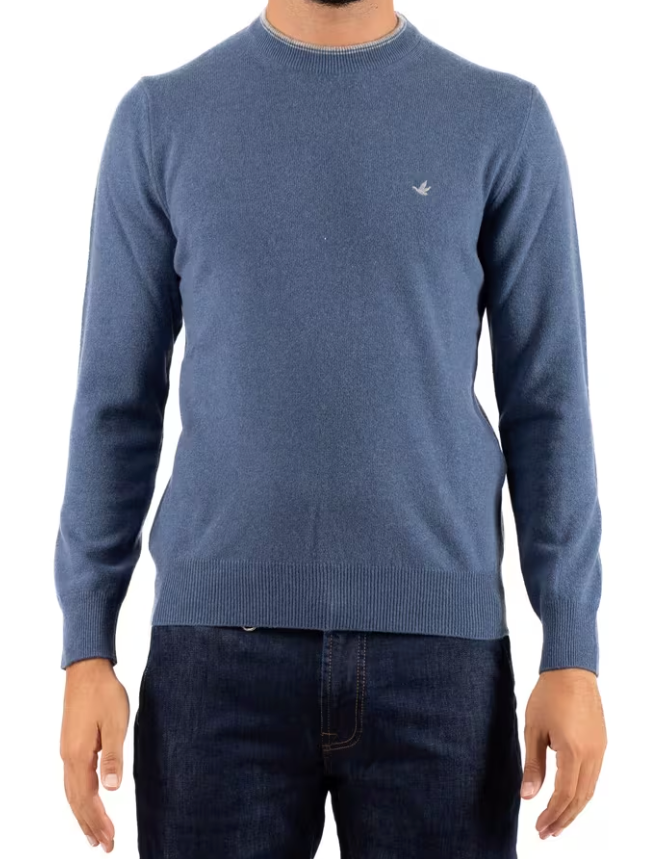 BROOKSFIELD MAGLIA GIROCOLLO RIGHINO A CONTRASTO IN LANA COLORE THUNDER