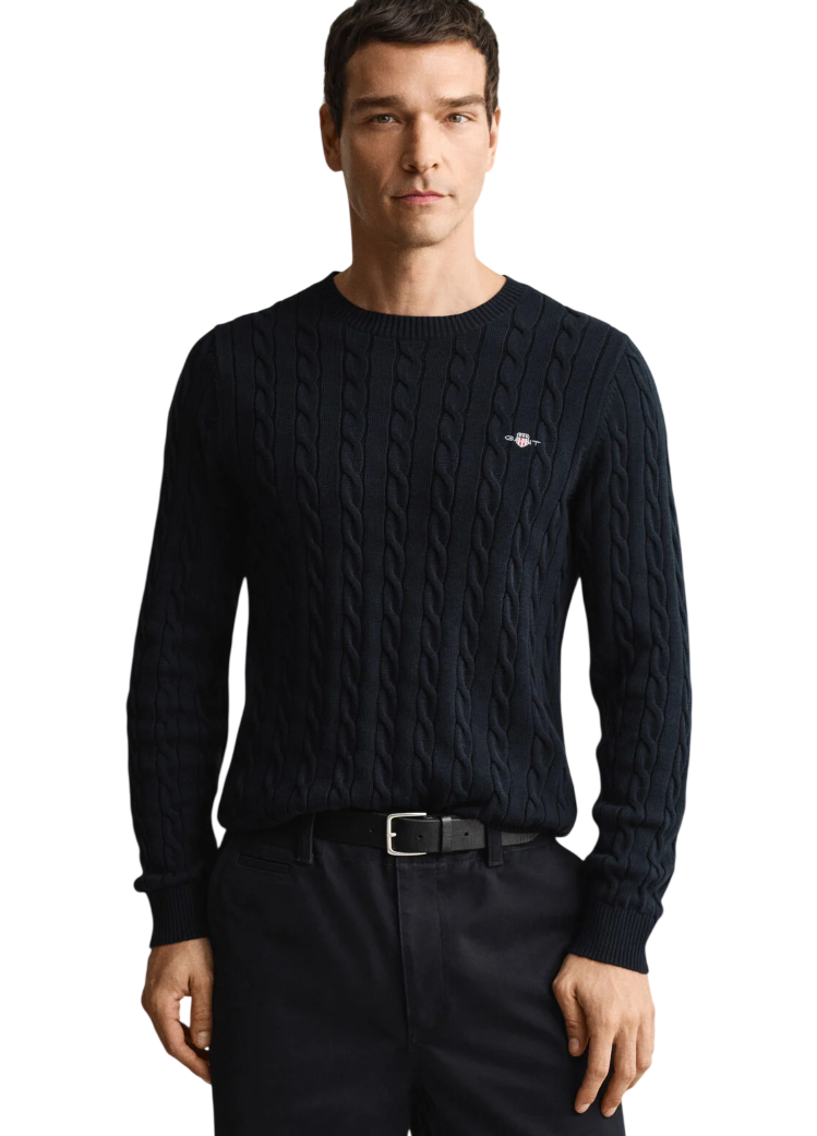 GANT MAGLIA GIROCOLLO IN COTONE A TRECCE EVENING BLUE
