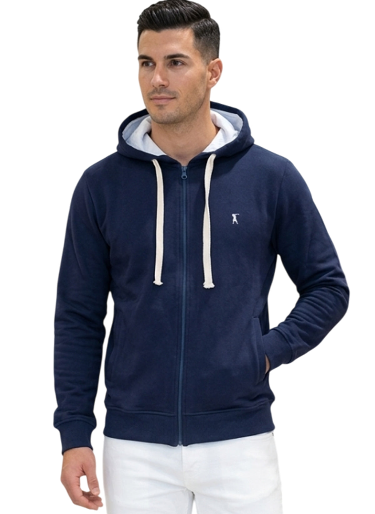 MARK MIDOR FELPA CAPPUCCIO E ZIP 100% COTONE BLU