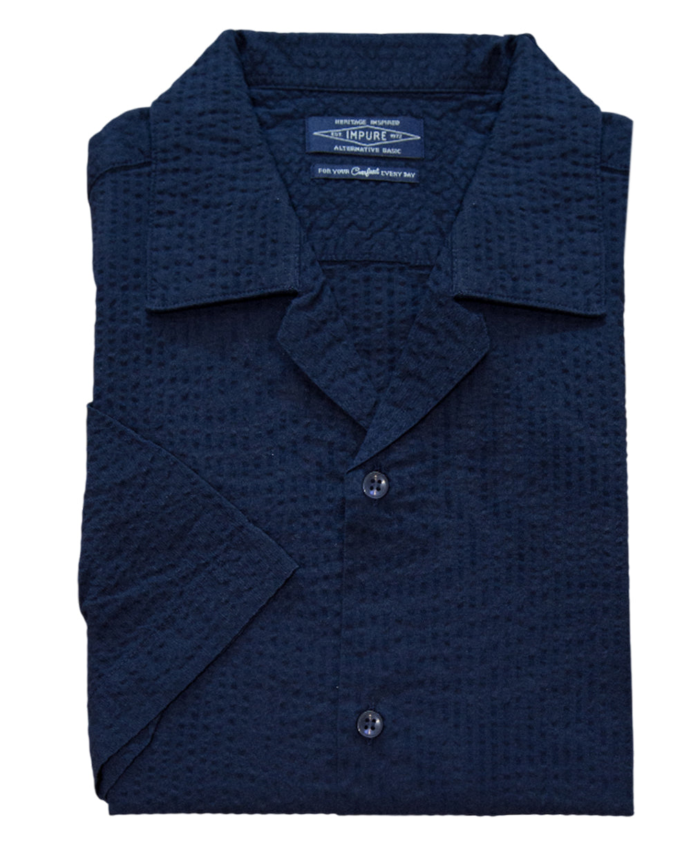 IMPURE CAMICIA MEZZA MANICA BOWLING SEERSUCKER BLU