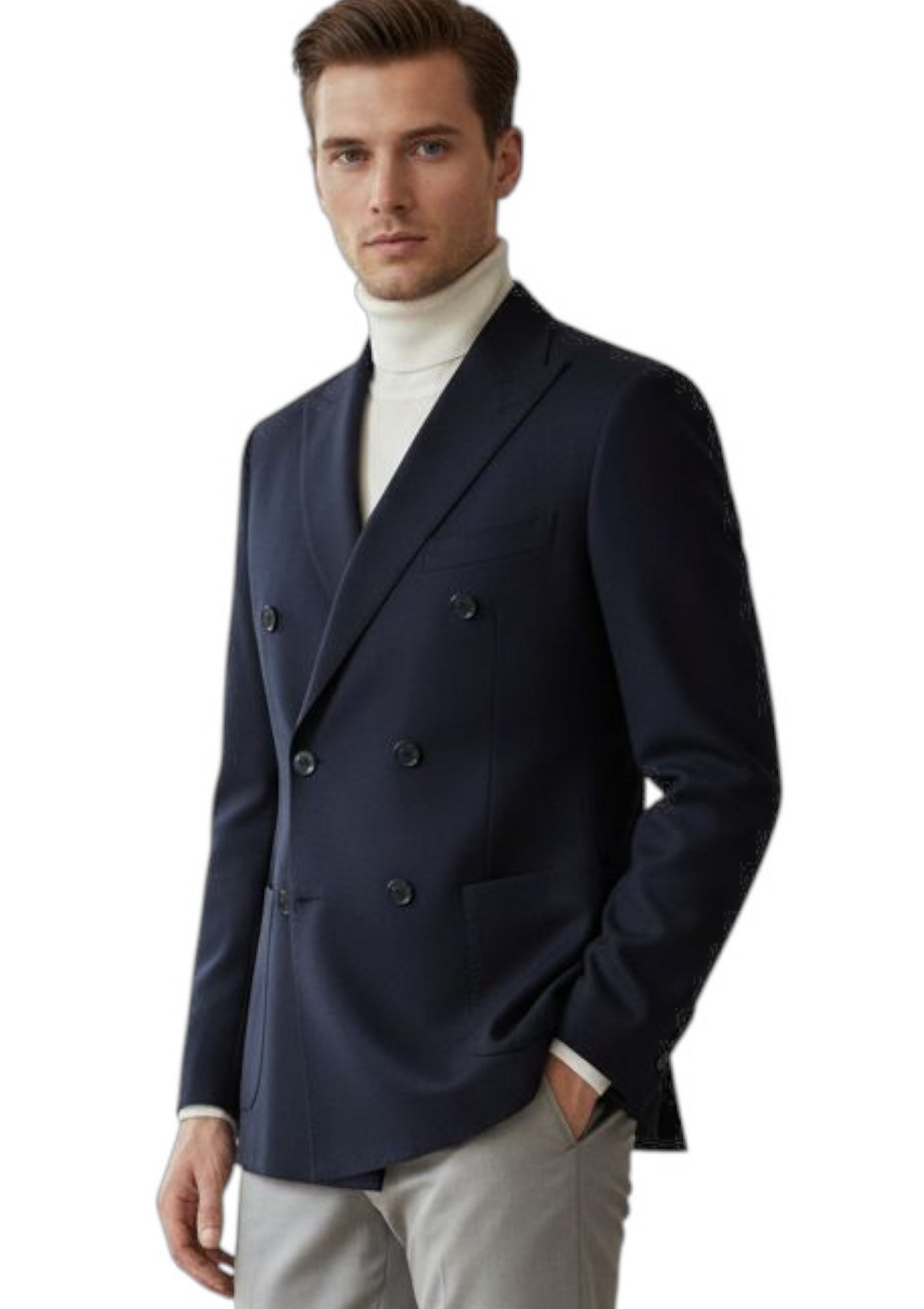 MARK MIDOR GIACCA DOPPIO PETTO IN MISTO LANA BLU SCURO