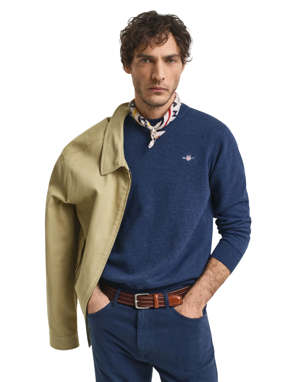 GANT MAGLIA UOMO GIROCOLLO IN COTONE E LANA COLORE DARK JEANSBLUE MELANGE
